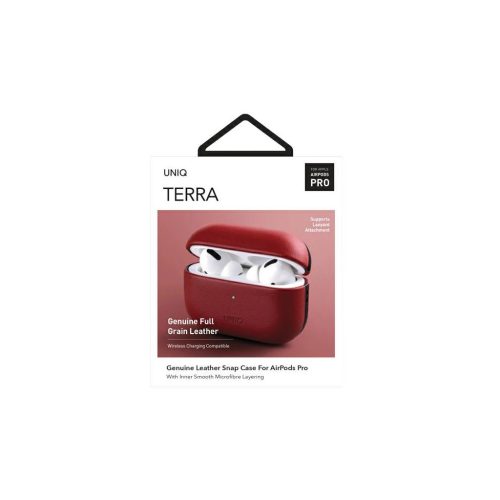UNIQ Terra Case AirPods Pro készülékhez eredeti bőr tok piros
