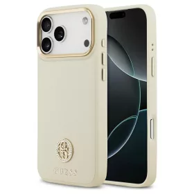   Tok Guess Grained Strass Logo MagSafe for iPhone 17 Pro Max készülékhez bézs