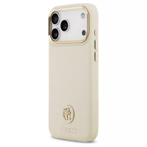 Tok Guess Grained Strass Logo MagSafe for iPhone 17 Pro Max készülékhez bézs