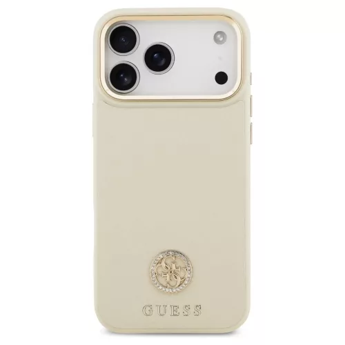 Tok Guess Grained Strass Logo MagSafe for iPhone 17 Pro Max készülékhez bézs