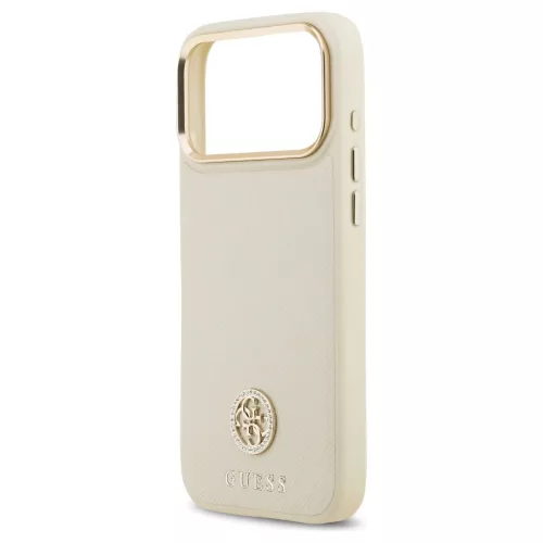 Tok Guess Grained Strass Logo MagSafe for iPhone 17 Pro Max készülékhez bézs