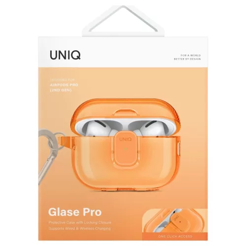 UNIQ Glase Pro záras tok AirPods Pro 2 készülékhez narancssárga