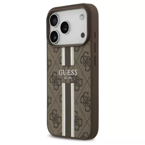 Guess 4G Printed Stripes MagSafe tok iPhone 17 Pro készülékhez barna