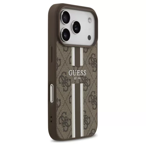 Guess 4G Printed Stripes MagSafe tok iPhone 17 Pro készülékhez barna
