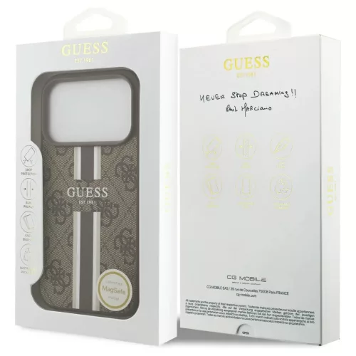 Guess 4G Printed Stripes MagSafe tok iPhone 17 Pro készülékhez barna