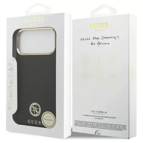Tok Case Guess Grained Strass Logo MagSafe iPhone 17 Pro Max készülékhez fekete