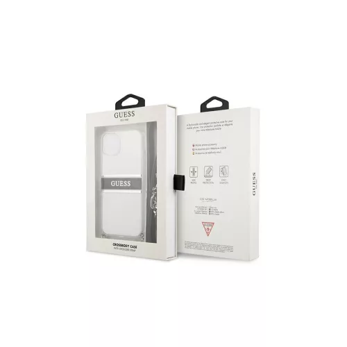 Guess GUHCP13SKC4GBSI iPhone 13 mini készülékhez 5,4"-es átlátszó tok 4G szürke pánt, ezüst lánc