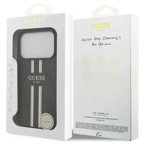 Guess 4G Printed Stripes MagSafe tok iPhone 17 Pro készülékhez fekete
