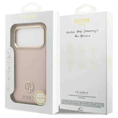 Tok Guess Grained Strass Logo MagSafe iPhone 17 Pro készülékhez rózsaszín
