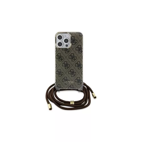 Guess GUHCP15LHC4SEW iPhone 15 Pro 6.1" készülékhez kemény tok Crossbody Cord 4G Print barna