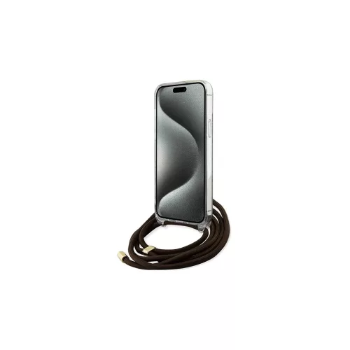 Guess GUHCP15LHC4SEW iPhone 15 Pro 6.1" készülékhez kemény tok Crossbody Cord 4G Print barna