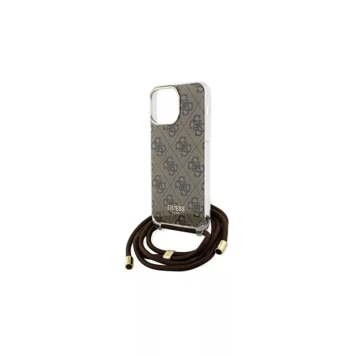 Guess GUHCP15LHC4SEW iPhone 15 Pro 6.1" készülékhez kemény tok Crossbody Cord 4G Print barna
