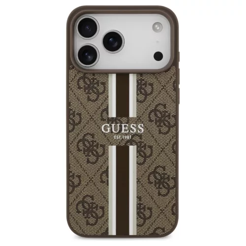 Guess 4G Printed Stripes MagSafe tok iPhone 17 Pro Max készülékhez barna
