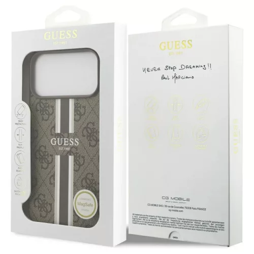 Guess 4G Printed Stripes MagSafe tok iPhone 17 Pro Max készülékhez barna