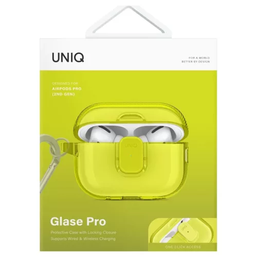 UNIQ Glase Pro Lock Case tok AirPods Pro 2 készülékhez sárga