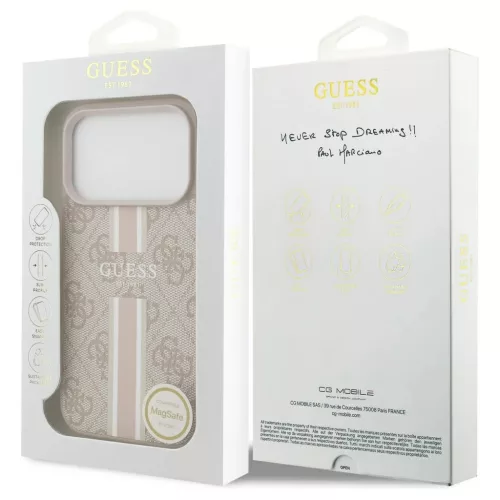 Case Guess tok 4G Printed Stripes MagSafe iPhone 17 Pro készülékhez rózsaszín