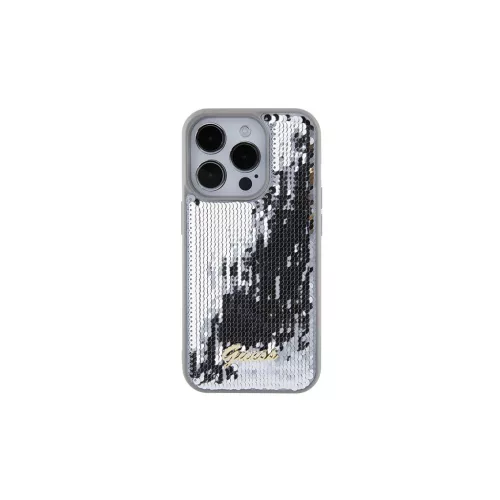 Guess GUHCP15XPSFDGSS iPhone 15 Pro Max 6.7" készülékhez keménytok Sequin Script Metal ezüst