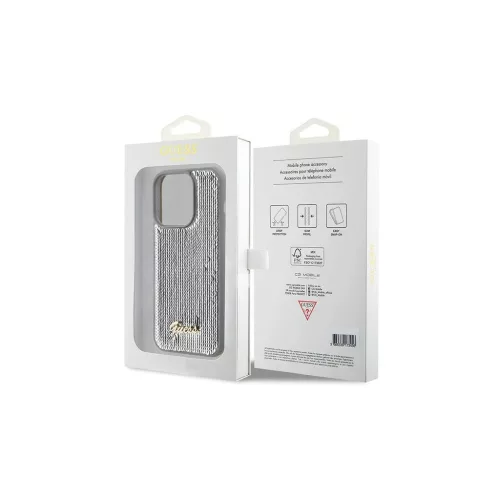 Guess GUHCP15XPSFDGSS iPhone 15 Pro Max 6.7" készülékhez keménytok Sequin Script Metal ezüst