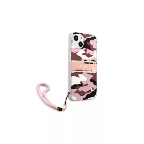 Guess GUHCP13SKCABPI iPhone 13 mini 5,4" készülékhez kemény tok Camo Strap Collection rózsaszín