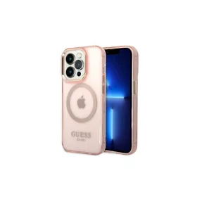   Guess GUHMP14LHTCMP iPhone 14 Pro 6,1 készülékhez kemény tok Gold Outline Translucent MagSafe rózsaszín