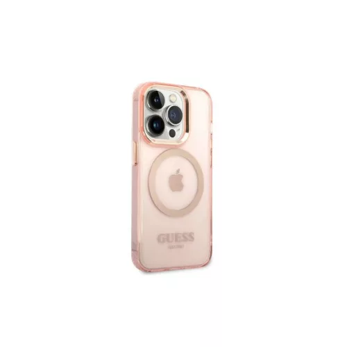 Guess GUHMP14LHTCMP iPhone 14 Pro 6,1 készülékhez kemény tok Gold Outline Translucent MagSafe rózsaszín