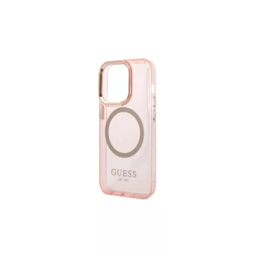 Guess GUHMP14LHTCMP iPhone 14 Pro 6,1 készülékhez kemény tok Gold Outline Translucent MagSafe rózsaszín