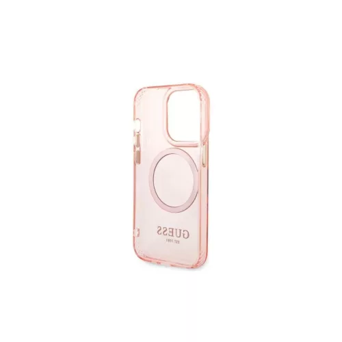 Guess GUHMP14LHTCMP iPhone 14 Pro 6,1 készülékhez kemény tok Gold Outline Translucent MagSafe rózsaszín