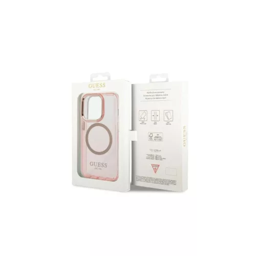 Guess GUHMP14LHTCMP iPhone 14 Pro 6,1 készülékhez kemény tok Gold Outline Translucent MagSafe rózsaszín