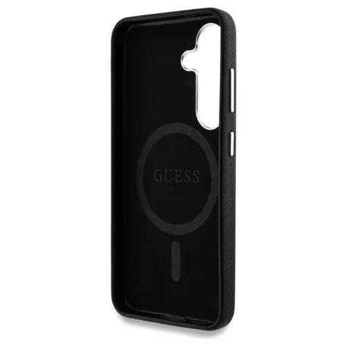 Guess Grained Triangle Logo MagSafe tok Samsung Galaxy S25 készülékhez fekete