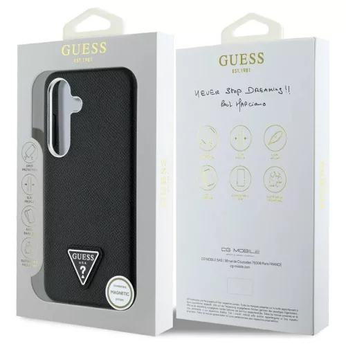 Guess Grained Triangle Logo MagSafe tok Samsung Galaxy S25 készülékhez fekete