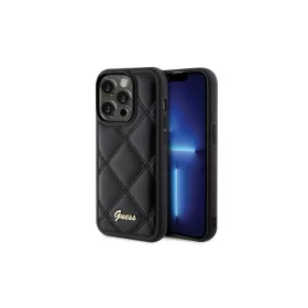   Guess GUHCP15XPSQSQSK iPhone 15 Pro Max készülékhez 6,7 hüvelykes kemény tok Quilted Metal Logo fekete