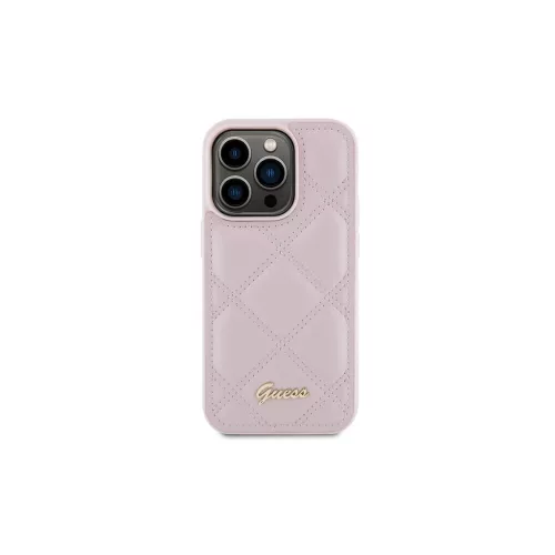 Guess GUHCP15XPSQSQSP iPhone 15 Pro Max 6.7" készülékhez kemény tok Quilted Metal Logo rózsaszín