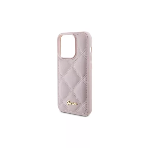 Guess GUHCP15XPSQSQSP iPhone 15 Pro Max 6.7" készülékhez kemény tok Quilted Metal Logo rózsaszín