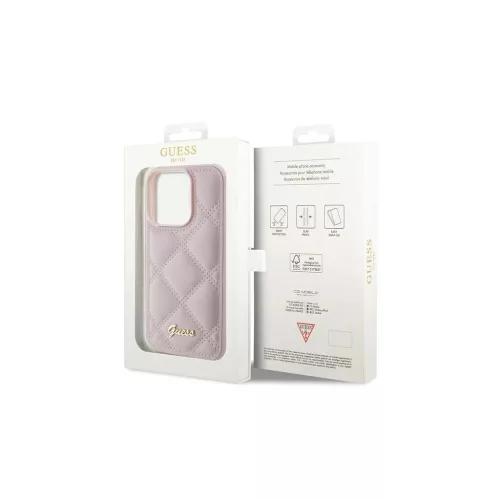 Guess GUHCP15XPSQSQSP iPhone 15 Pro Max 6.7" készülékhez kemény tok Quilted Metal Logo rózsaszín