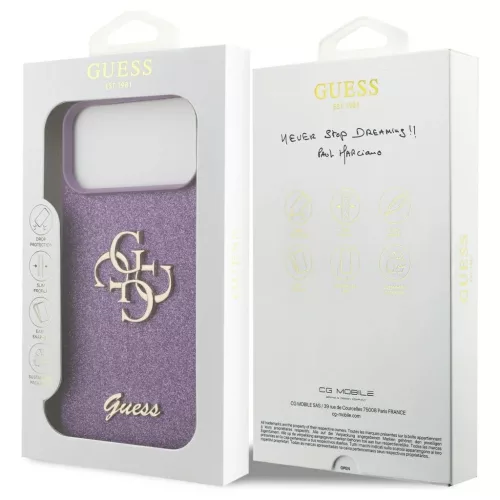 Guess rögzített Glitter Big 4G tok iPhone 17 Pro Max készülékhez lila