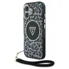Case Guess HC IML Leopard Triangle Cord Strap zsinórpánt MagSafe iPhone 16 készülékhez fekete