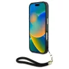 Case Guess HC IML Leopard Triangle Cord Strap zsinórpánt MagSafe iPhone 16 készülékhez fekete
