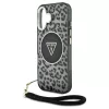 Case Guess HC IML Leopard Triangle Cord Strap zsinórpánt MagSafe iPhone 16 készülékhez fekete