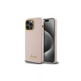   Guess GUHCP15XSMBSLP iPhone 15 Pro Max 6.7" készülékhez rózsaszín kemény tok Silicone Script Metal Logo & Frame