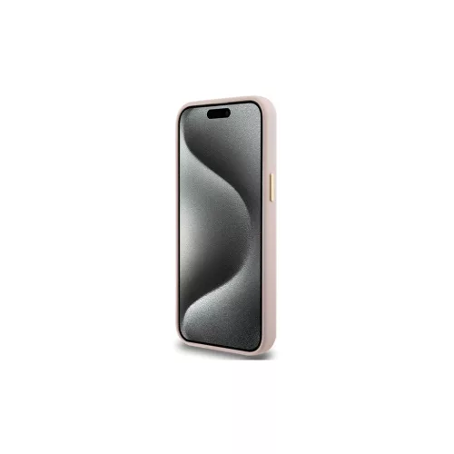 Guess GUHCP15XSMBSLP iPhone 15 Pro Max 6.7" készülékhez rózsaszín kemény tok Silicone Script Metal Logo & Frame