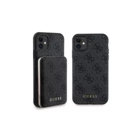   Guess GUBPM5N614GEMGK Set iPhone 11 készülékhez 6.1 hüvelykes kemény tok + Powerbank 5000mAh MagSafe 4G Metal Lo fekete
