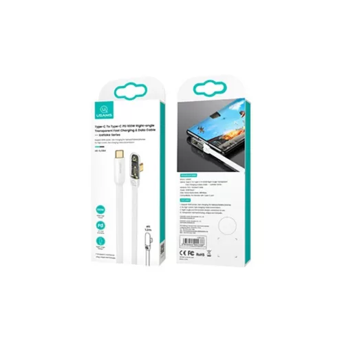 USAMS ferdén kábel USB-C to USB-C PD 100W Gyors Töltés Iceflake Series 1.2m fehér SJ584USB02