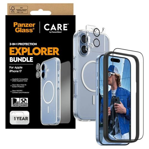 CARE by PanzerGlass Flagship Explorer 3in1 tok + üvegfólia + lencsevédő kit iPhone 17 készülékhez
