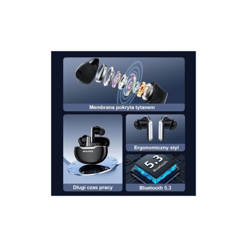 AWEI Bluetooth 5.3 T50 TWS fejhallgató + dokkoló állomás fekete
