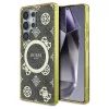 Guess 4G Background Gold Electroplated Peony Pattern MagSafe tok Samsung Galaxy S25 Ultra készülékhez barna
