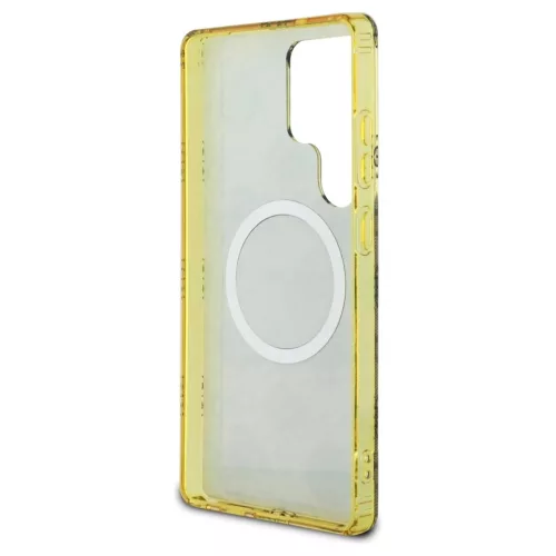 Guess 4G Background Gold Electroplated Peony Pattern MagSafe tok Samsung Galaxy S25 Ultra készülékhez barna