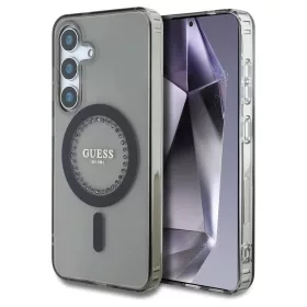   Guess Rhinestones Printed Classic Logo MagSafe tok Samsung Galaxy S25 készülékhez fekete
