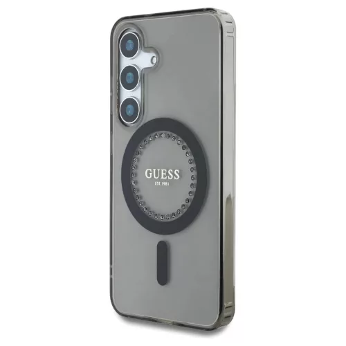 Guess Rhinestones Printed Classic Logo MagSafe tok Samsung Galaxy S25 készülékhez fekete