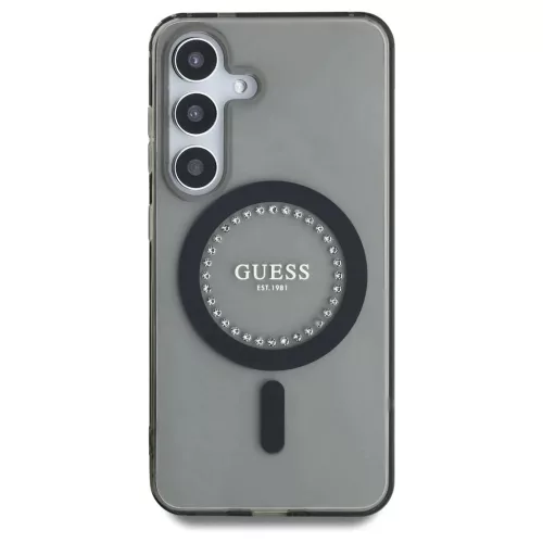 Guess Rhinestones Printed Classic Logo MagSafe tok Samsung Galaxy S25 készülékhez fekete