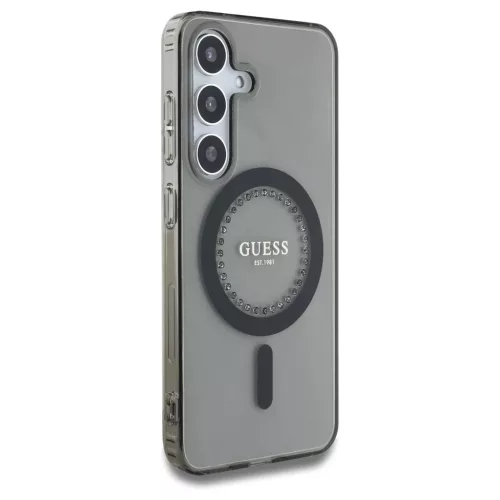 Guess Rhinestones Printed Classic Logo MagSafe tok Samsung Galaxy S25 készülékhez fekete